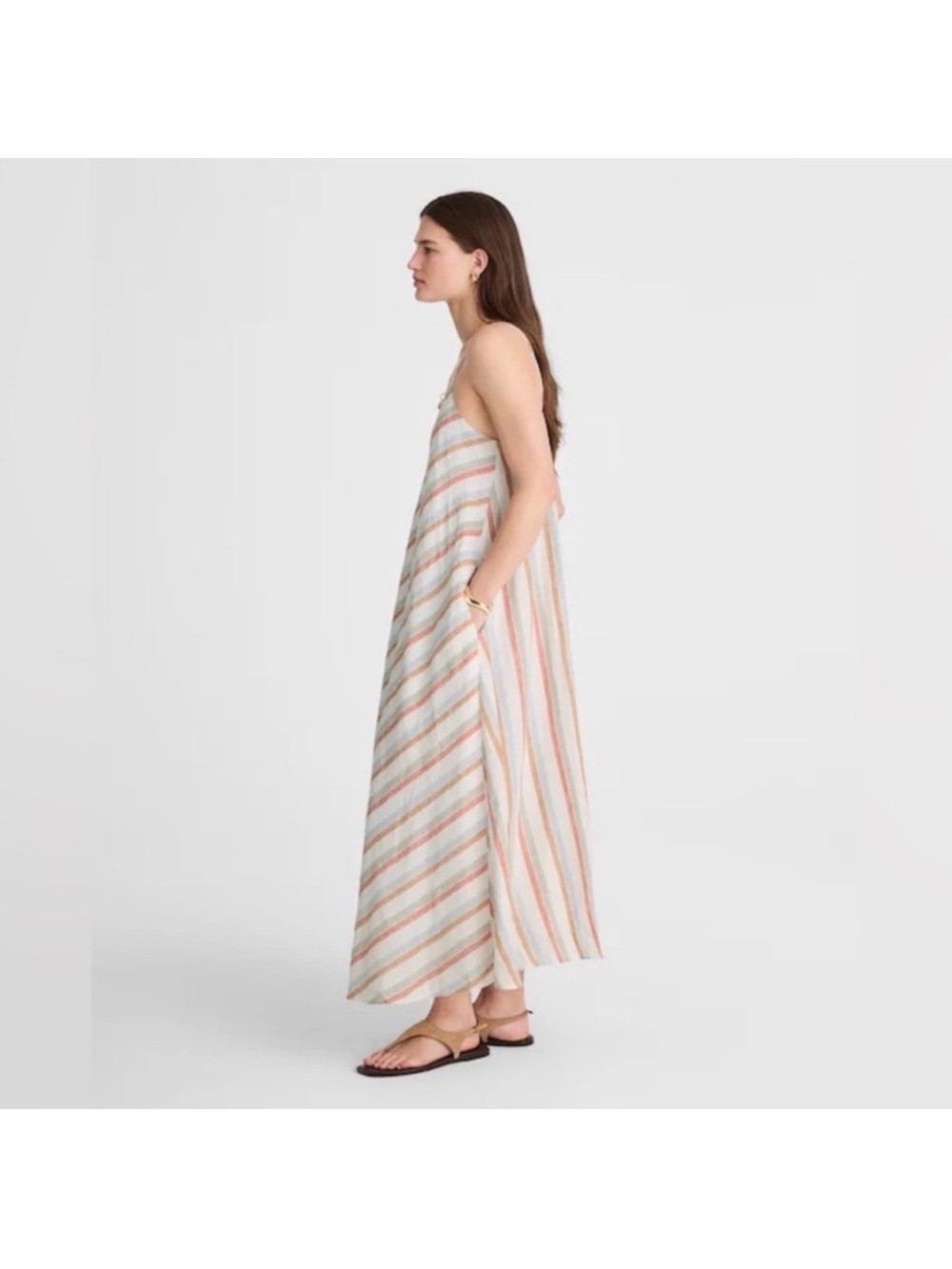 Madewell linen Maxi Slip Dress chevron stripe. Sz. Small - Picture 3 of 12
